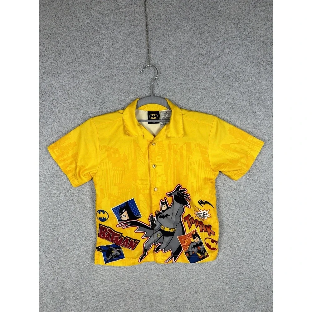 Batman Animated Series Button Up Shirt Boys Size 6 Yellow DC Comics 2005